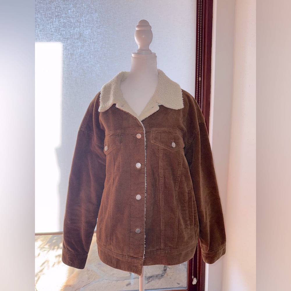 Pas un Brown Corduroy Sherpa-Lined Jacket